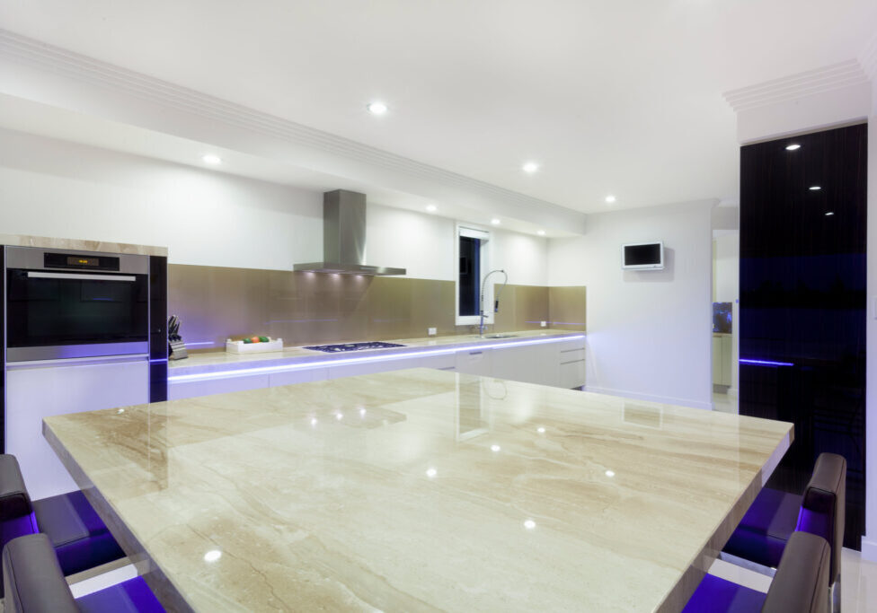 A modern kitchen fitted with LED lights